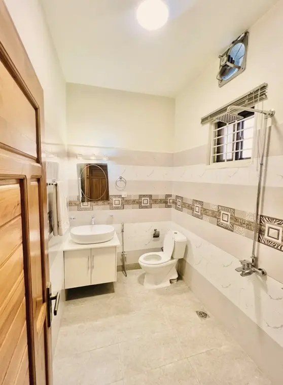Attached bathroom with shower in a patient room